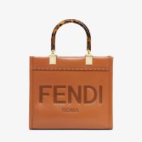 Fendi Small Sunshine Shopper Bag In Calfskin with Fendi ROMA Stamped Brown