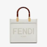 Fendi Small Sunshine Shopper Bag In Calfskin with Fendi ROMA Stamped White