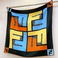 Fendi Square Scarf In Mix-Color FF Motif Silk Black