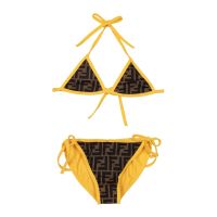 Fendi Triangle Bikini with Ties Women FF Motif Lycra Brown/Yellow