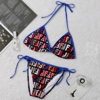 Fendi Triangle Bikini with Ties Women FF Motif Lycra Multicolor/Blue