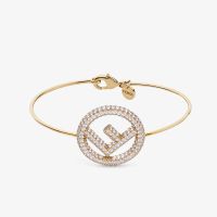 F is Fendi Clip Bracelet Metal with Crystals Gold