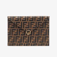F is Fendi Large Slim Pouch In FF Motif Calf Leather Brown