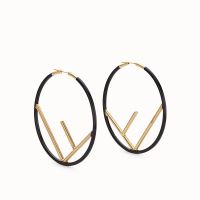 F is Fendi Large Hoop Earrings In Enameled Metal Black