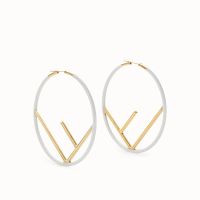 F is Fendi Large Hoop Earrings In Enameled Metal White
