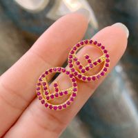 F Is Fendi Stud Earrings In Metal with Crystals Gold/Rose