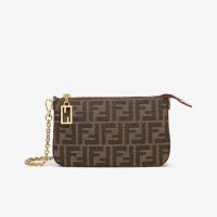 Fendi Baguette Pouch with Chain In FF Motif Fabric Brown