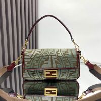 Fendi Baguette Bag In FF Fish-Eye Embroidery Canvas Green