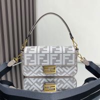 Fendi Baguette Bag In FF Embroidery Canvas Light Grey