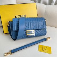 Fendi Baguette Bag In FF Embossed Nappa Leather Blue