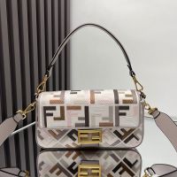 Fendi Baguette Bag In Multicolor FF Embroidery Canvas Beige