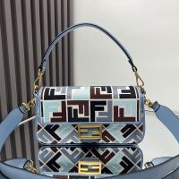 Fendi Baguette Bag In Multicolor FF Embroidery Canvas Blue