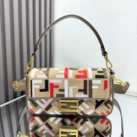 Fendi Baguette Bag In Multicolor FF Embroidery Canvas Grey