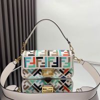 Fendi Baguette Bag In Multicolor FF Embroidery Canvas White