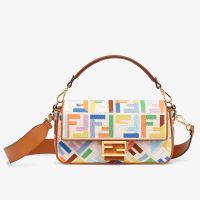 Fendi Baguette Bag In Multicolor FF Embroidery Canvas White/Brown