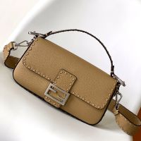 Fendi Baguette Selleria Bag In Cuoio Romano Leather with Topstitches Camel
