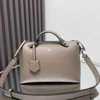 Fendi Medium By The Way Boston Bag In Calf Leather Grey