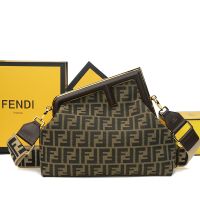 Fendi Medium First Bag with FF Jacquard Shoulder Strap FF Jacquard Fabric Brown