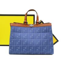 Fendi Medium Peekaboo X-Tote FF Embroidery Canvas Blue