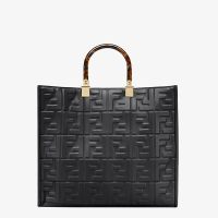Fendi Medium Sunshine Shopper Bag In FF Embossed Calfskin Black