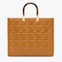 Fendi Medium Sunshine Shopper Bag In FF Embossed Calfskin Brown