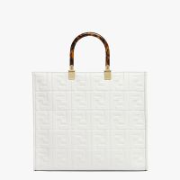Fendi Medium Sunshine Shopper Bag In FF Embossed Calfskin White