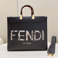 Fendi Medium Sunshine Shopper Bag In Python FENDI ROMA Lettering Calfskin Black
