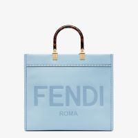 Fendi Medium Sunshine Shopper Bag In Fendi ROMA Embossed Calfskin Sky Blue