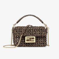 Fendi Mini Baguette Bag FF Jacquard Woven Interlace Coffee