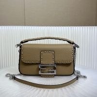 Fendi Mini Baguette Selleria Bag In Cuoio Romano Leather Khaki