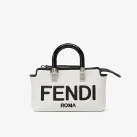 Fendi Mini By The Way Boston Bag In FENDI ROMA Embroidery Canvas White/Black