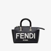 Fendi Mini By The Way Boston Bag In FENDI ROMA Embossed Calfskin Black/White