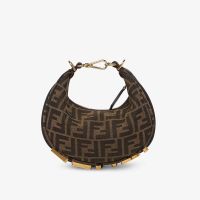 Fendi Mini Fendigraphy Hobo Bag In Fabric with FF Jacquard Brown
