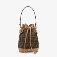 Fendi Mini Mon Tresor Bucket Bag In FF Jacquard Fabric Brown/Beige