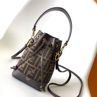 Fendi Mini Mon Tresor Bucket Bag In FF Jacquard Fabric Brown/Black