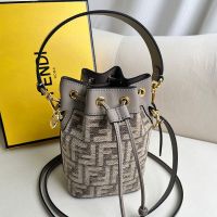 Fendi Mini Mon Tresor Bucket Bag In FF Jacquard Chenille Grey