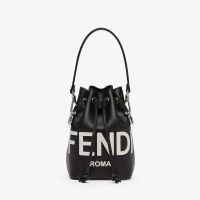 Fendi Mini Mon Tresor Bucket Bag ROMA Logo Calf Leather Black/White