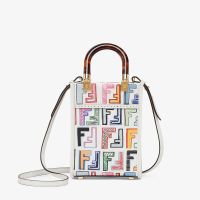 Fendi Mini Sunshine Shopper Bag In Graffiti FF Embossed Leather White