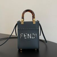 Fendi Mini Sunshine Shopper Bag In Python FENDI ROMA Lettering Calfskin Black