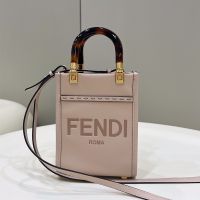 Fendi Mini Sunshine Shopper Bag In FENDI ROMA Embossed Calfskin Cherry