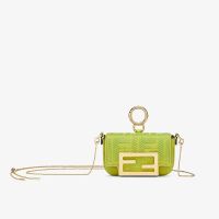 Fendi Nano Baguette Charm In FF Embroidery Canvas Green