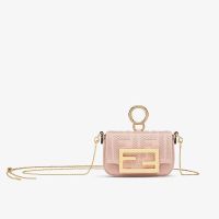 Fendi Nano Baguette Charm In FF Embroidery Canvas Pink