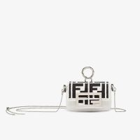 Fendi Nano Baguette Charm In FF Embroidery Canvas White/Black