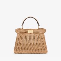 Fendi Petite Peekaboo ISeeU Bag In Camellia Interlace Leather Brown