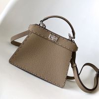 Fendi Petite Peekaboo ISeeU Selleria Bag In Cuoio Romano Leather with Topstitches Grey