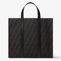 Fendi Shopper Bag In FF Jacquard Fabric Black