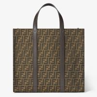 Fendi Shopper Bag In FF Jacquard Fabric Brown
