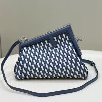 Fendi Small First Bag In Intreccio Nappa Leather Blue/White