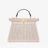 Fendi Small Peekaboo ISeeU Bag In Camellia Interlace Leather Light Pink