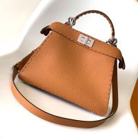 Fendi Small Peekaboo ISeeU Selleria Bag In Cuoio Romano Leather with Topstitches Brown